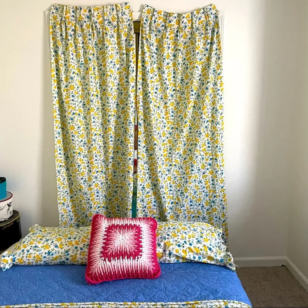 70s floral bedding set blue/yellow